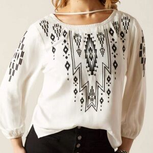 Ariat Women’s Boho Western Blouse Callie Coconut Milk Top New Sz Medium.